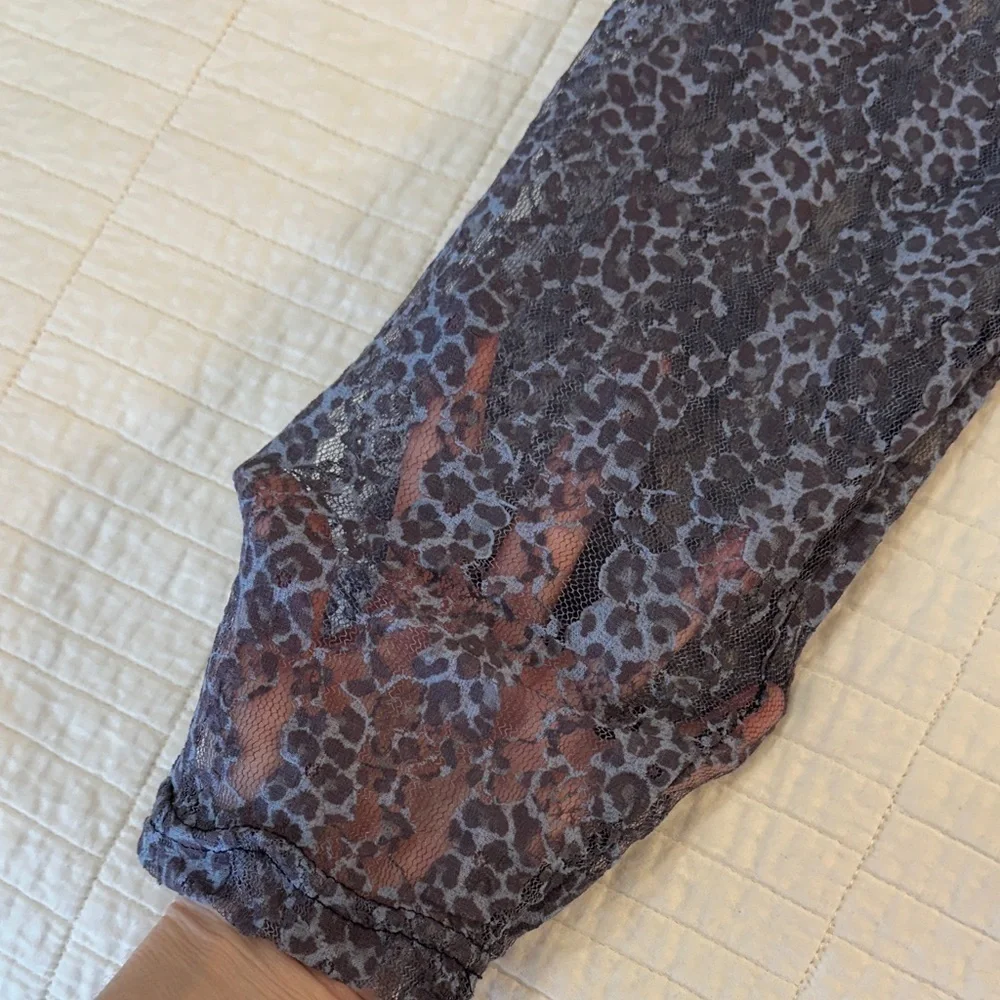 Leopard Print Lace L/XL See Through Pants Leggings Slate Gray